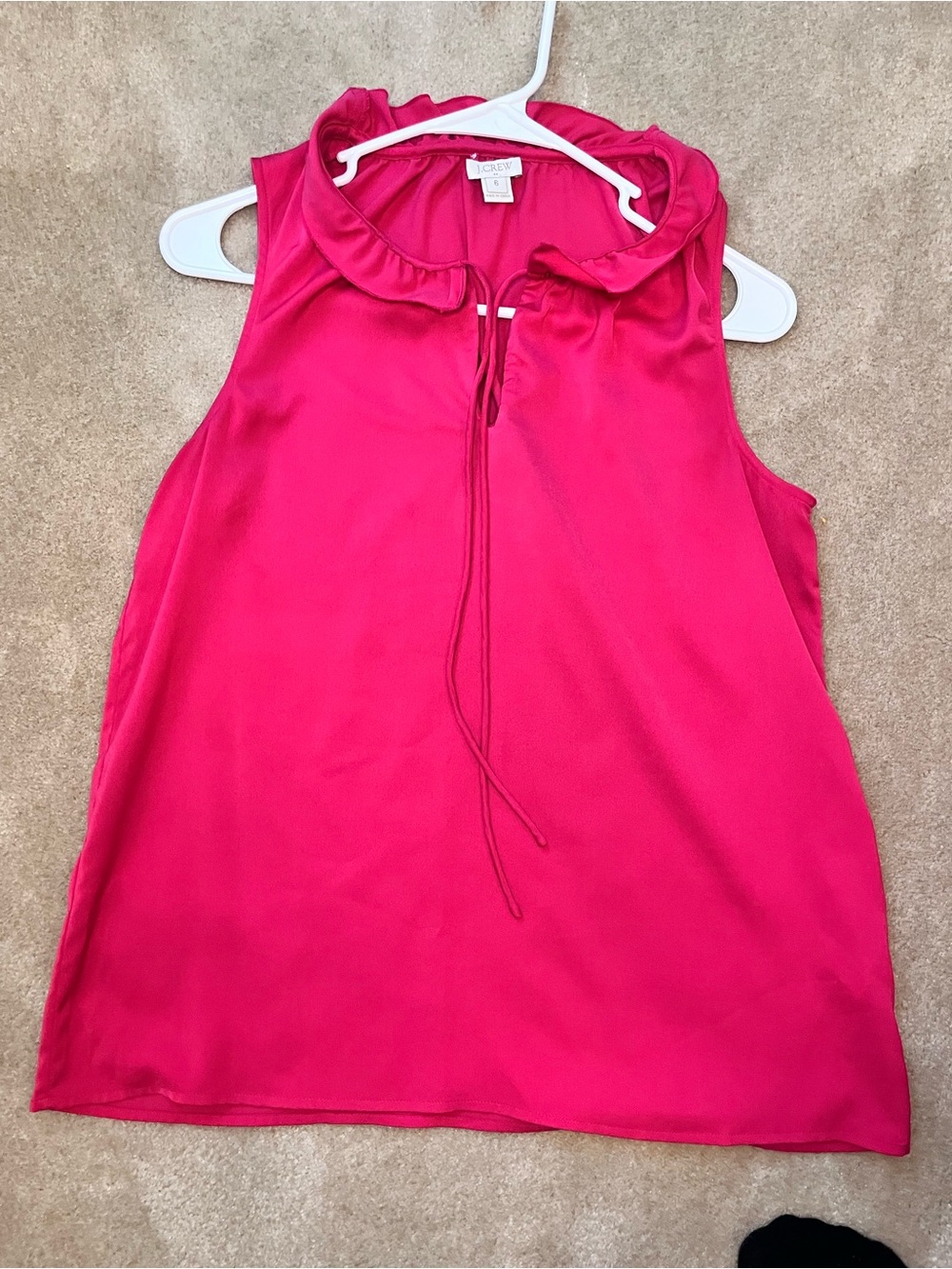 J. Crew Sleeveless Ruffled Tie-Neck Camisole in Bright Pink